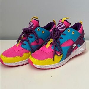 Colorful Heelys sneakers bright neon 80’s youth 6/womens 7 wheel skating shoes